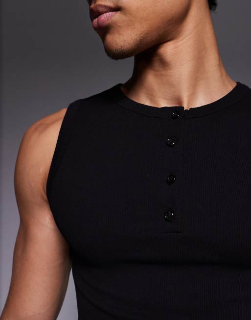 4505 - Naadloos geribbeld slim-fit Henley hemd in zwart, 4 van 5