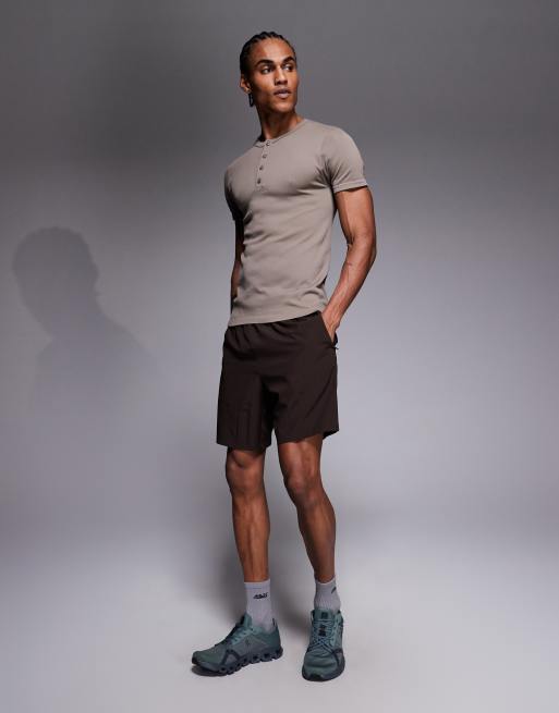4505 - Naadloos geribbeld slim-fit henley-T-shirt in stone, 2 van 5