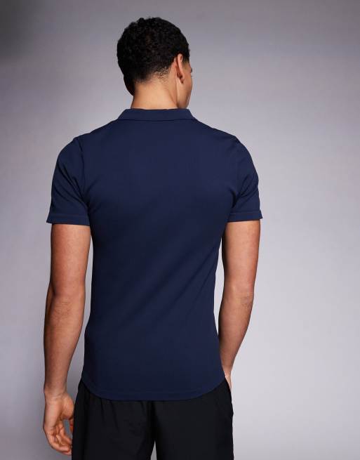 4505 - Naadloos geribbeld slim-fit poloshirt in marineblauw, 3 van 5