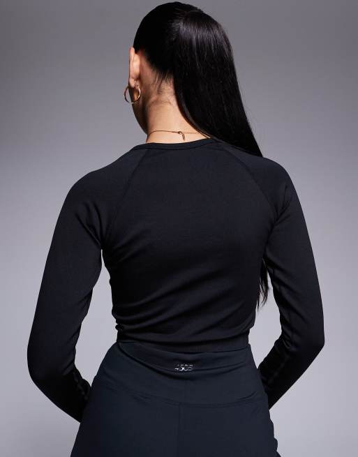 4505 - Naadloze cropped top met lange mouwen in zwart , 2 van 4