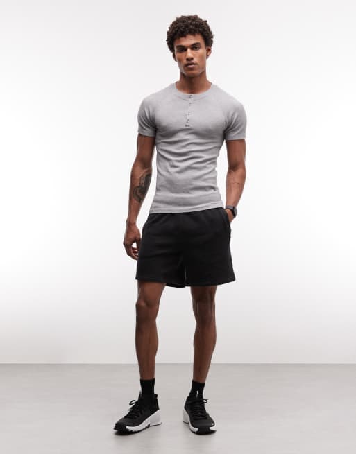 4505 naadloze geribbelde muscle fit training henley T-shirt in grijs gemêleerd, 5 van 5
