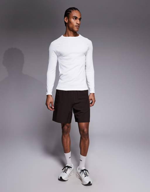 4505 - Naadloze geribbelde slim-fit top met lange raglanmouwen in wit, 2 van 5