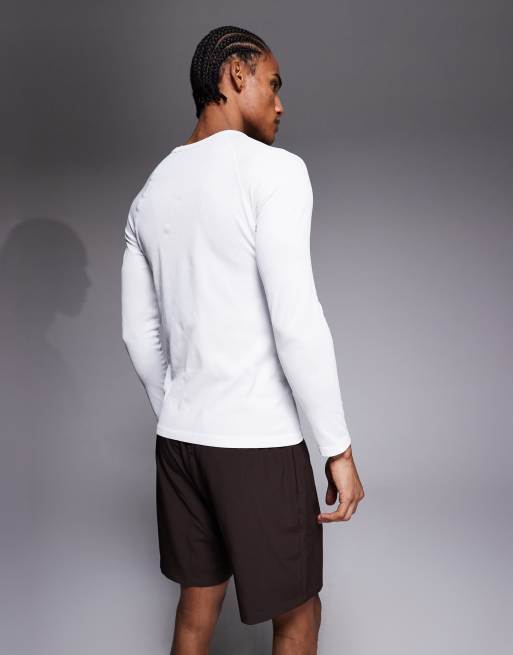 4505 - Naadloze geribbelde slim-fit top met lange raglanmouwen in wit, 3 van 5