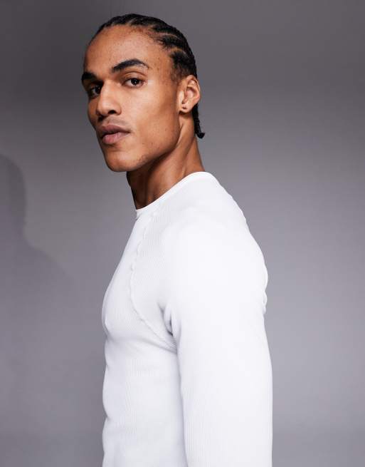 4505 - Naadloze geribbelde slim-fit top met lange raglanmouwen in wit, 4 van 5