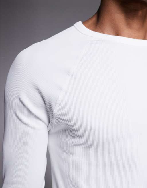4505 - Naadloze geribbelde slim-fit top met lange raglanmouwen in wit, 5 van 5