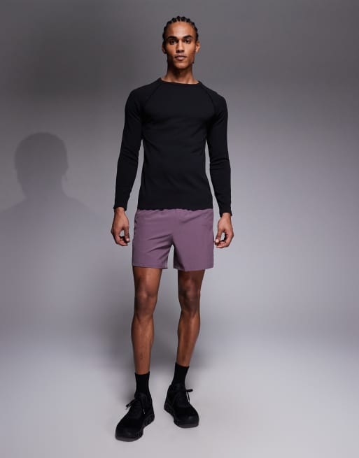 4505 - Naadloze geribbelde slim-fit top met lange raglanmouwen in zwart, 2 van 5