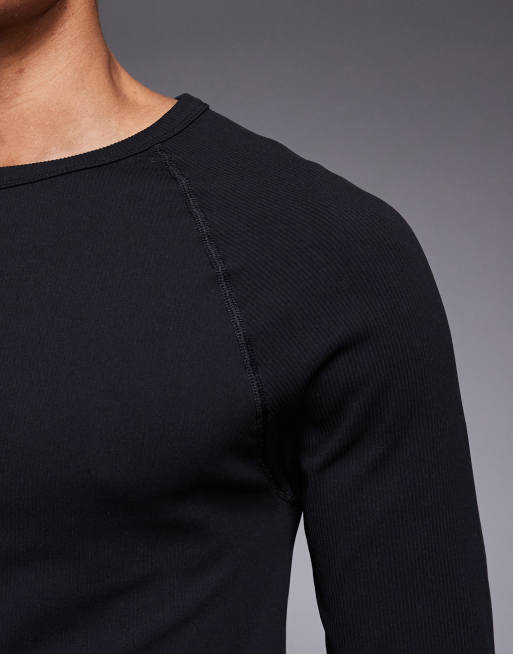 4505 - Naadloze geribbelde slim-fit top met lange raglanmouwen in zwart, 5 van 5
