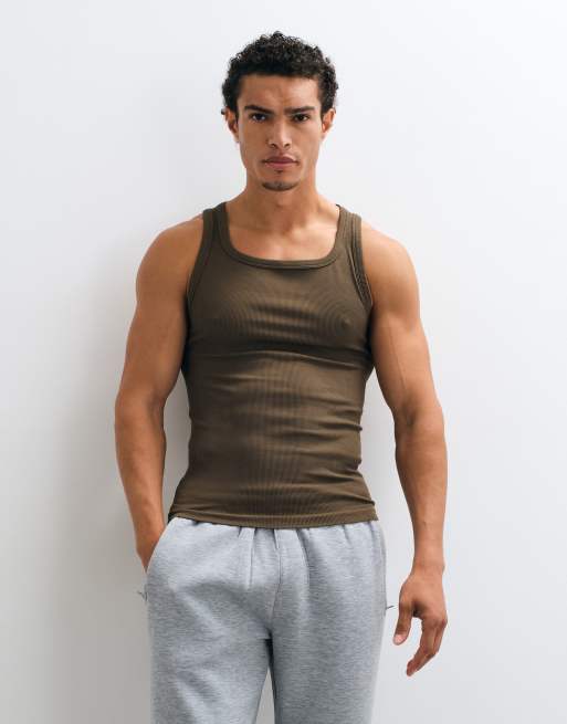 4505 naadloze geribbelde slim-fit trainingtop met vierkante hals in caper, 2 van 5