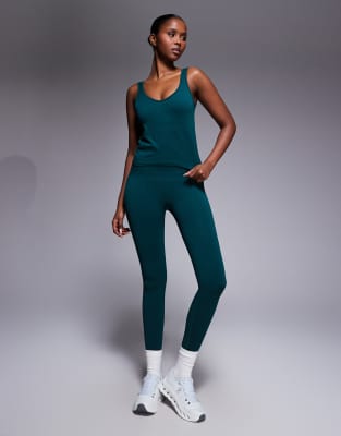 4505 - Nahtlose Sport-Leggings in dunklem Petrol mit hohem Bund-Grün
