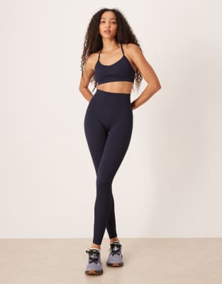 4505 - Nahtlose Sport-Leggings in Marineblau mit hohem Bund und feiner Rippenstruktur-Brown