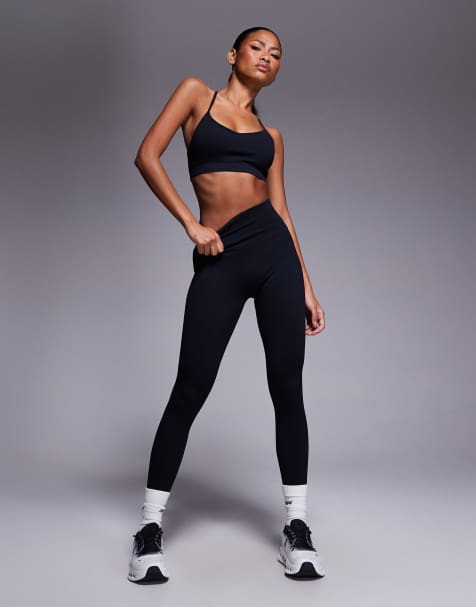 4505 – Nahtlose Sport-Leggings in Schwarz mit hohem Bund und feiner Rippenstruktur - view 1