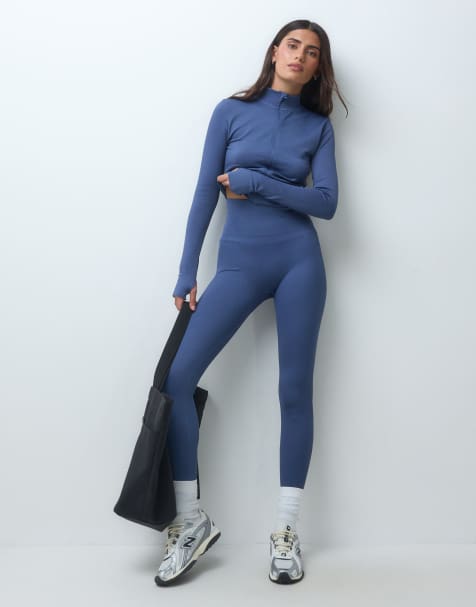 4505 nahtlose Sportleggings mit hohem Bund und Baby-Ripp in Blau - view 1