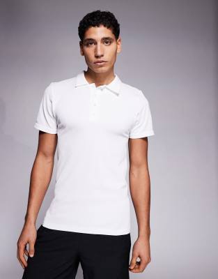 Nahtloses, geripptes Slim-Fit-Polohemd in Weiß Weiß S