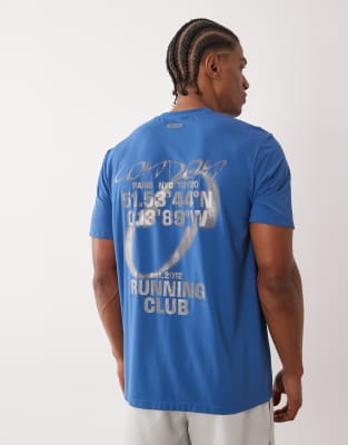 4505 Nylon Performance Mesh Quick Dry Back Print Running T-shirt In Blue