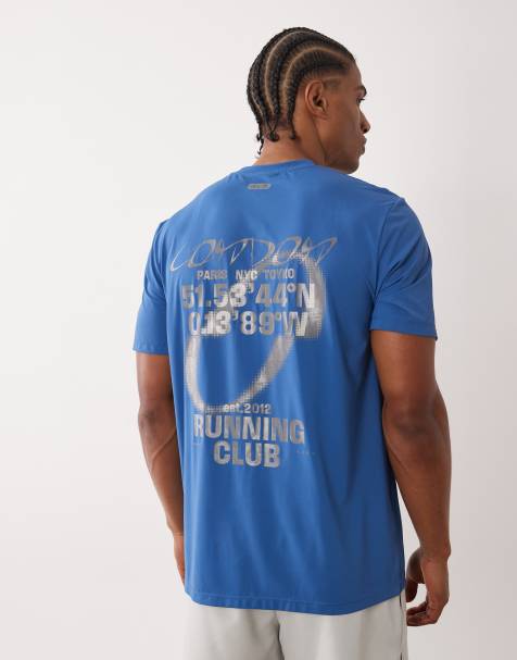 4505 nylon performance mesh quick dry back print running t-shirt in baltic blue 