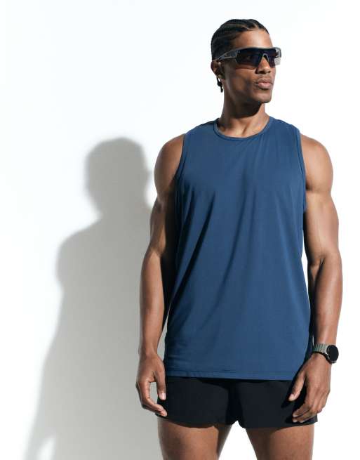 4505 nylon performance mesh quick dry brottarrygg löparlinne i djupblått, 2 av 6