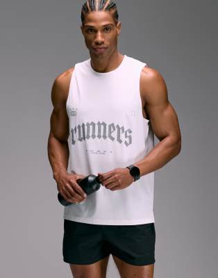 4505 Nylon Performance Mesh Quick Dry Graphic Running Tank In White