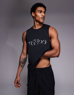4505 Nylon Performance Mesh Quick Dry Graphic Running Tank Top In Black