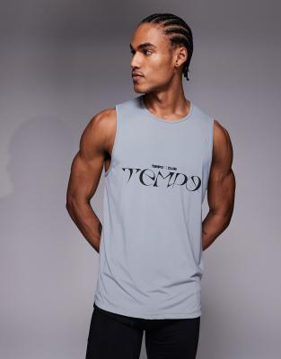 4505 Nylon Performance Mesh Quick Dry Graphic Running Tank Top In Gray