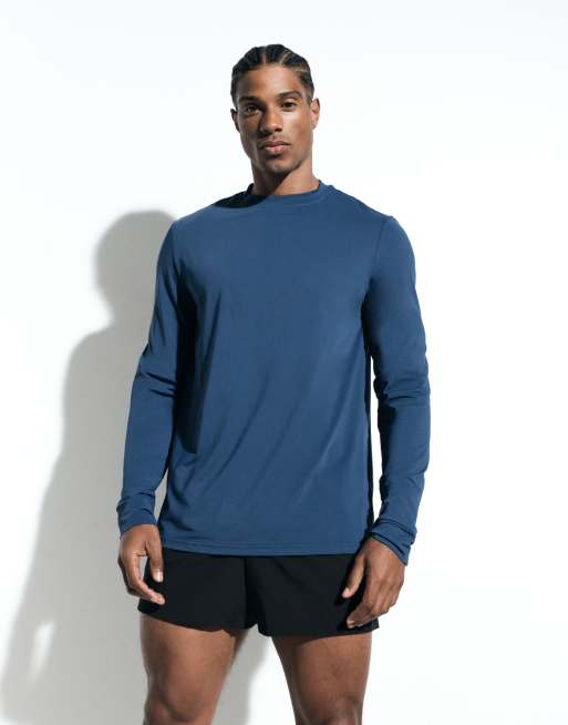 4505 nylon performance mesh quick dry långärmad löpar-t-shirt med ryggtryck i djupblått, 2 av 6