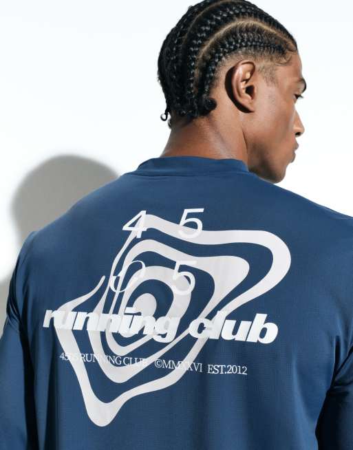 4505 nylon performance mesh quick dry långärmad löpar-t-shirt med ryggtryck i djupblått, 3 av 6