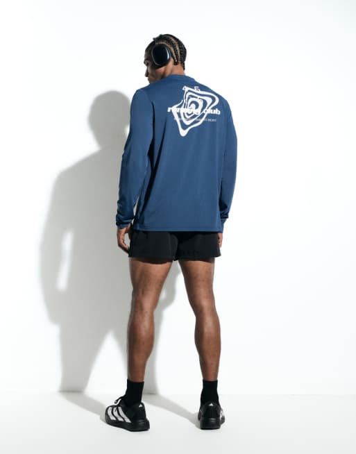 4505 nylon performance mesh quick dry långärmad löpar-t-shirt med ryggtryck i djupblått, 4 av 6