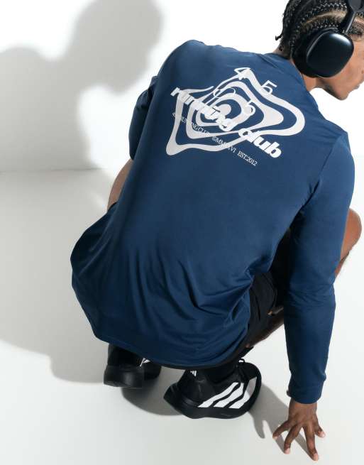 4505 nylon performance mesh quick dry långärmad löpar-t-shirt med ryggtryck i djupblått, 6 av 6