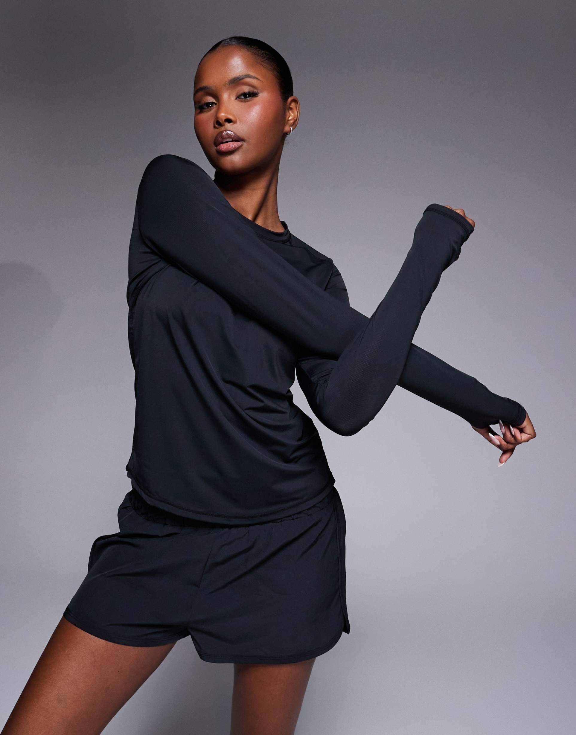4505 nylon performance mesh quick dry long sleeve running t-shirt in black