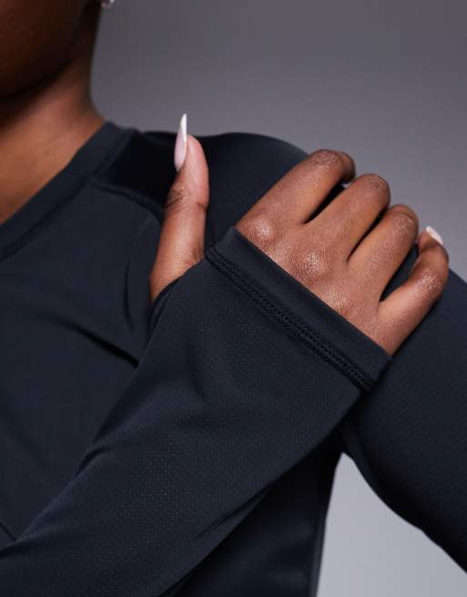 4505 nylon performance mesh quick dry long sleeve running t-shirt in black , 2 of 4