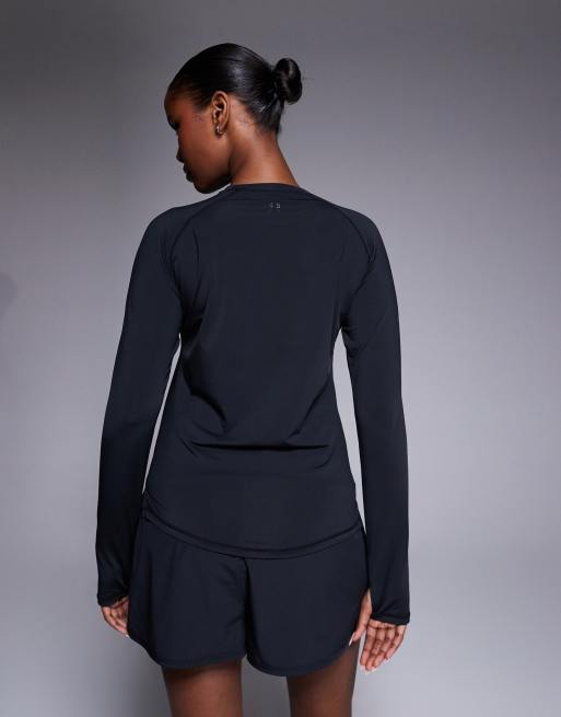 4505 nylon performance mesh quick dry long sleeve running t-shirt in black , 3 of 4