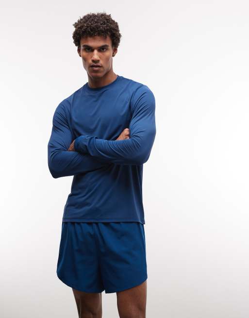 4505 nylon performance mesh quick dry long sleeve running t-shirt with back print in deep blue, 2 of 5