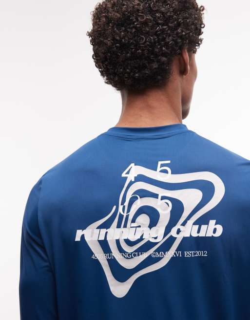 4505 nylon performance mesh quick dry long sleeve running t-shirt with back print in deep blue, 3 of 5