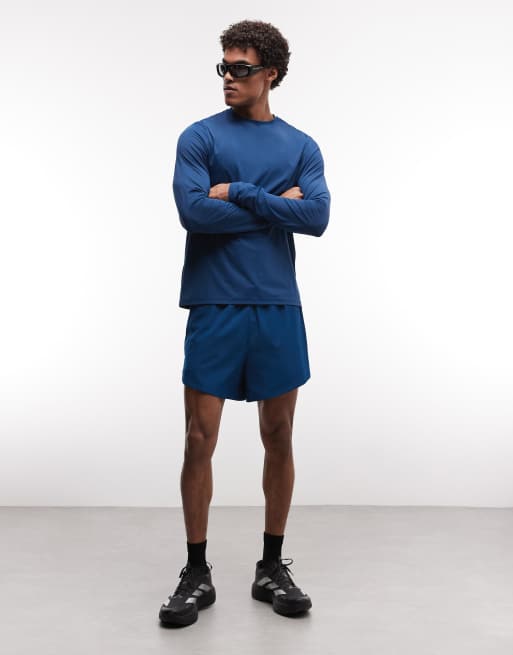 4505 nylon performance mesh quick dry long sleeve running t-shirt with back print in deep blue, 4 of 5