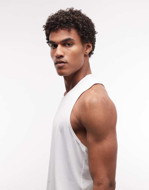 4505 nylon performance mesh quick dry racer back running tank top in white, 4 of 5