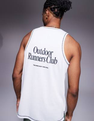4505 Outdoor Runner back graphic quick dry mesh tank top in white