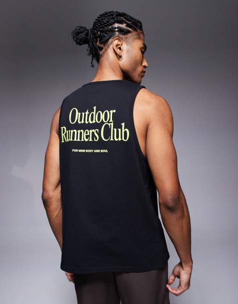 4505 Outdoor Runner back print cotton singlet with quick dry finish in black - view 1