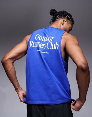 4505 Outdoor Runner Back Print Cotton Tank Top With Quick Dry Finish In Blue