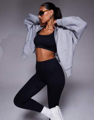 4505 - Oversize-Kapuzenjacke aus schnell trocknendem Performance-Jersey in meliertem Grau-Neutral