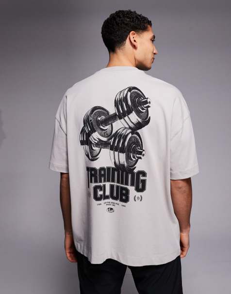 4505 – Oversize-T-Shirt aus schwerer, schnell trocknender Baumwolle in Steingrau mit Rückenprint - view 1