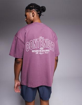 4505 oversized heavyweight back print cotton t-shirt with quick dry finish in grape-Purple