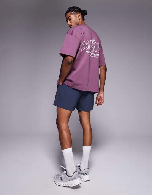 4505 oversized heavyweight back print cotton t-shirt with quick dry finish in grape