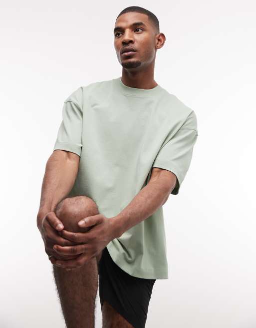 4505 oversized heavyweight quick dry cotton T-shirt with tour graphic in light sage, 2 of 5