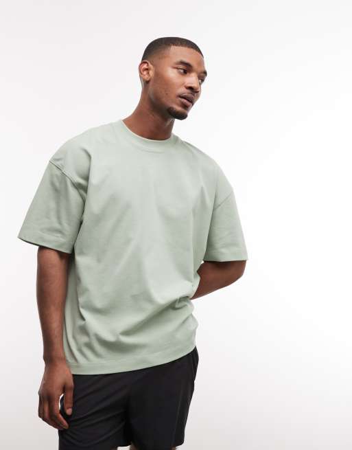 4505 oversized heavyweight quick dry cotton T-shirt with tour graphic in light sage, 5 of 5