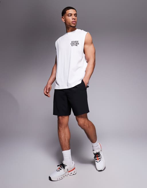4505 - Oversized og hurtigttørrende hvid trænings-tanktop i bomuld med grafisk brystprint, 3 af 4