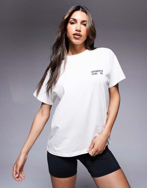 4505 - Oversized T-shirt van sneldrogend katoen met print op de achterkant in vintage wit