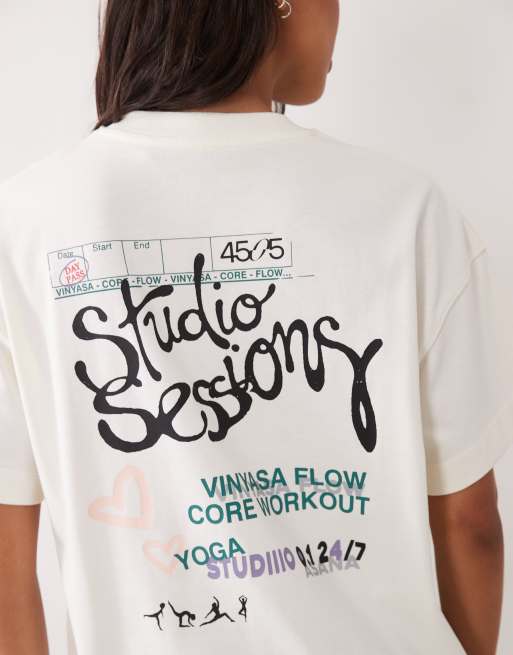 4505 - Oversized T-shirt van zwaar katoen met Studio-print op de achterkant in vintage wit, 3 van 4