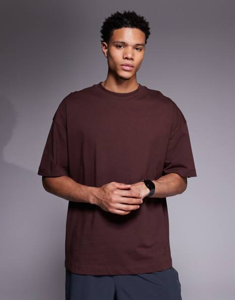 4505 - Oversized T-shirt van zwaar katoen met Training Club-print in bruin - view 1