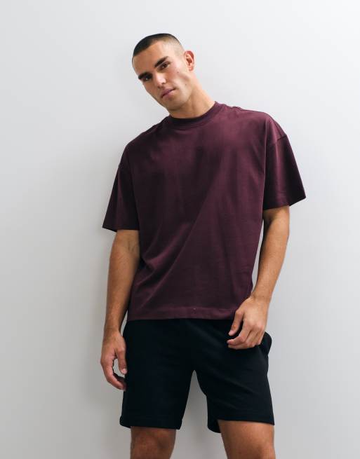 4505 oversized T-shirt van zware katoen met print op de achterkant in maroon, 2 van 5
