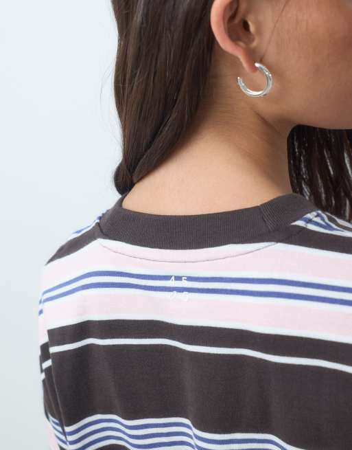 4505 oversized T-shirt van zware katoen met roze en bruine strepen, 3 van 5