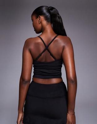 4505 Padel Active Deep V Cross Back Tank Top In Black